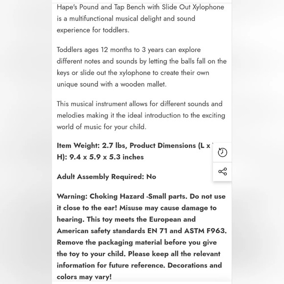 Hape Pound  & Tap Bench with Slide Out Xylophone - Picture 14 of 14